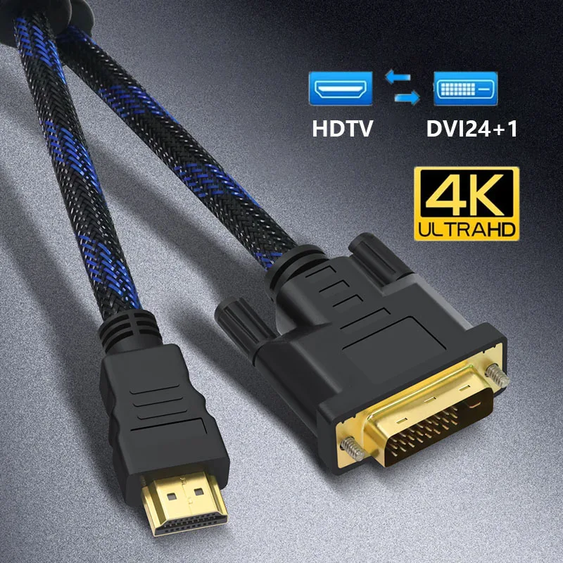 HDMI to DVI 24+1 Adapter Cable 4K Bi-direction Converter for HDTV DVD Projector PS5 4 3 TVBOX