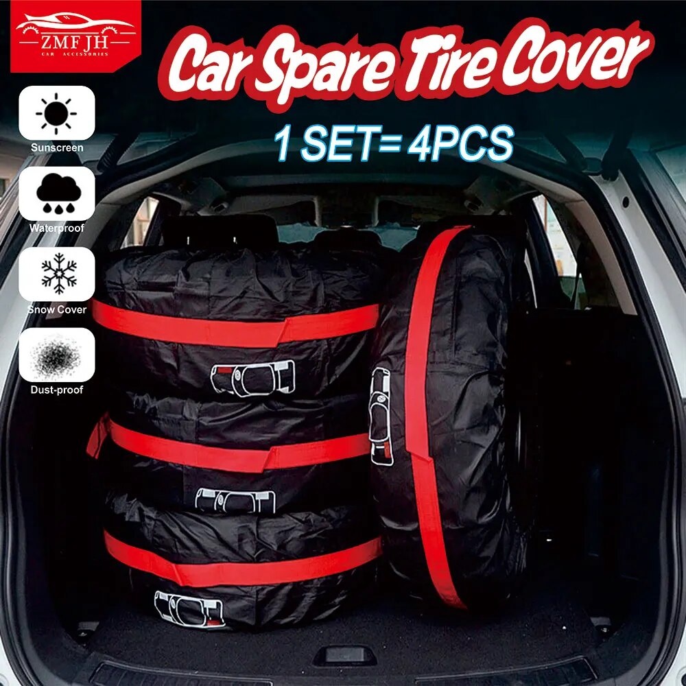  Universal 4Pcs Spare Tire Cover Case Polyester Car Tyre Storage Bags Automobile Tyre Accessories Auto Vehicle Wheel Protector 