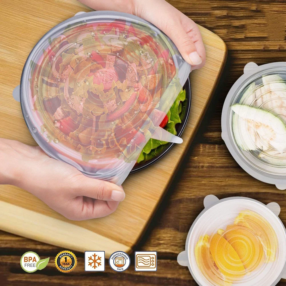 Silicone Covers Lids Caps for Food Universal Dish Stretch Lids for Cans 6PCS food cover kitchen utensils kitchen supplies preservation cover fresh keeping cover