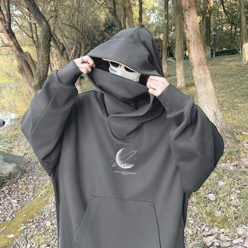 

Moon-patterned ninja hoodie men's japanese-style Turtleneck Spring hip-hop Y2K jumper