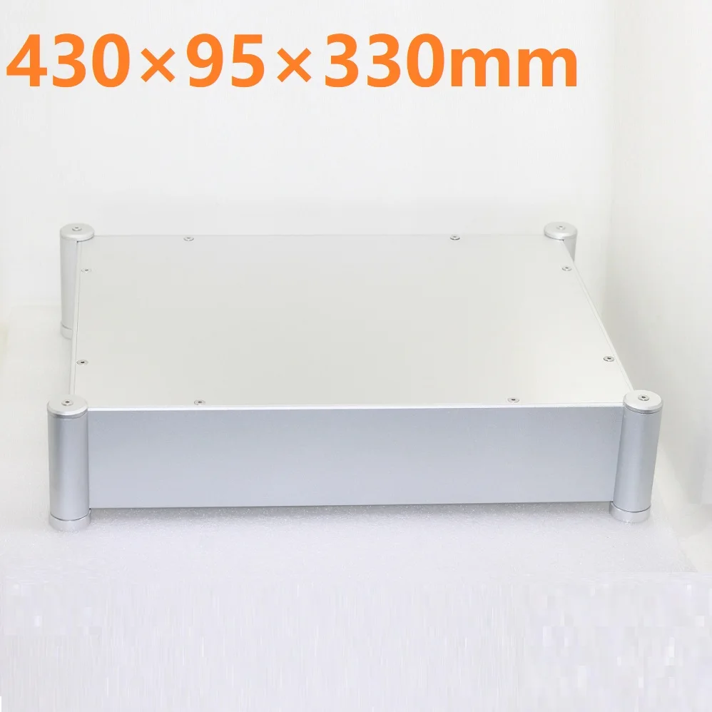 

430*95*330mm Sandblaste Aluminum Chassis Power Amplifier Supply Case DIY Curved Design Enclosure DAC Custom Drill Cabinet PSU