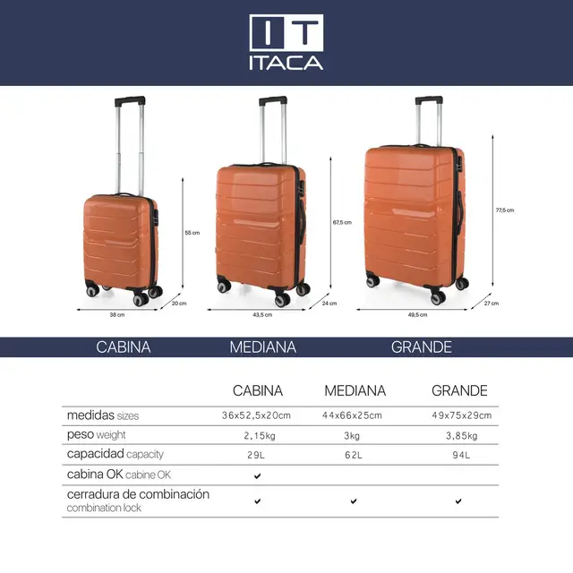 ITACA - Maletas Grandes de Viaje: Maleta Grande 23 Kilos, Maleta