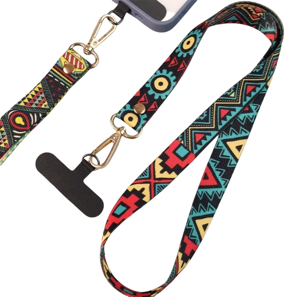 Mobile Phone Broadband Straps Long Painted Totem Lanyard Neck Band Shoulder Cord Anti Loss Rope Hang Retro Ethnic Style Strap phone lanyard