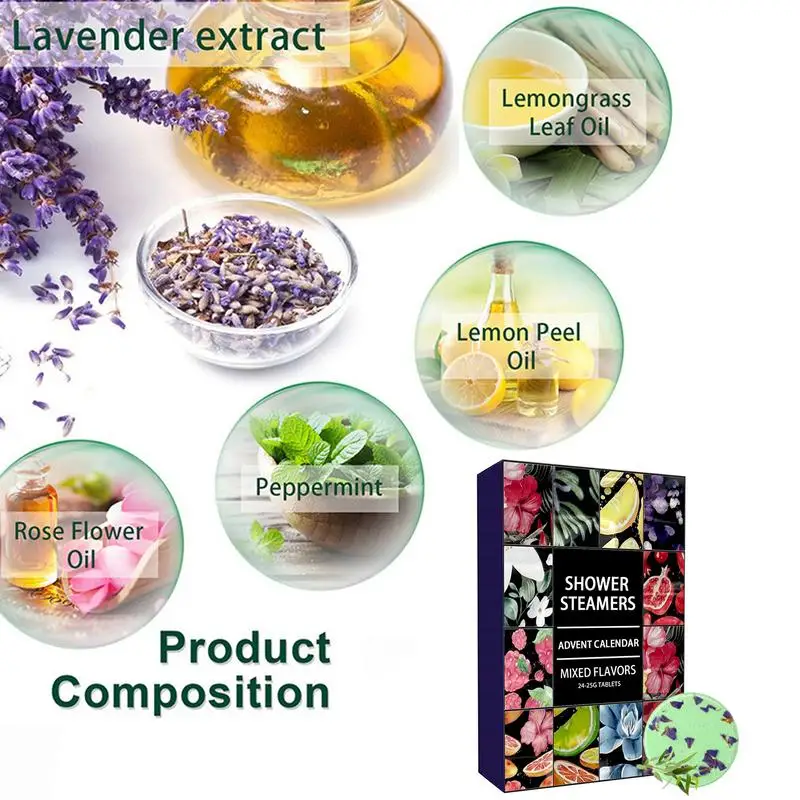 24pcs Shower Steamers Advent Calendar kit Aromatherapy Shower Bombs Self Care and Relaxation Stress Relief Bath Bombs 4