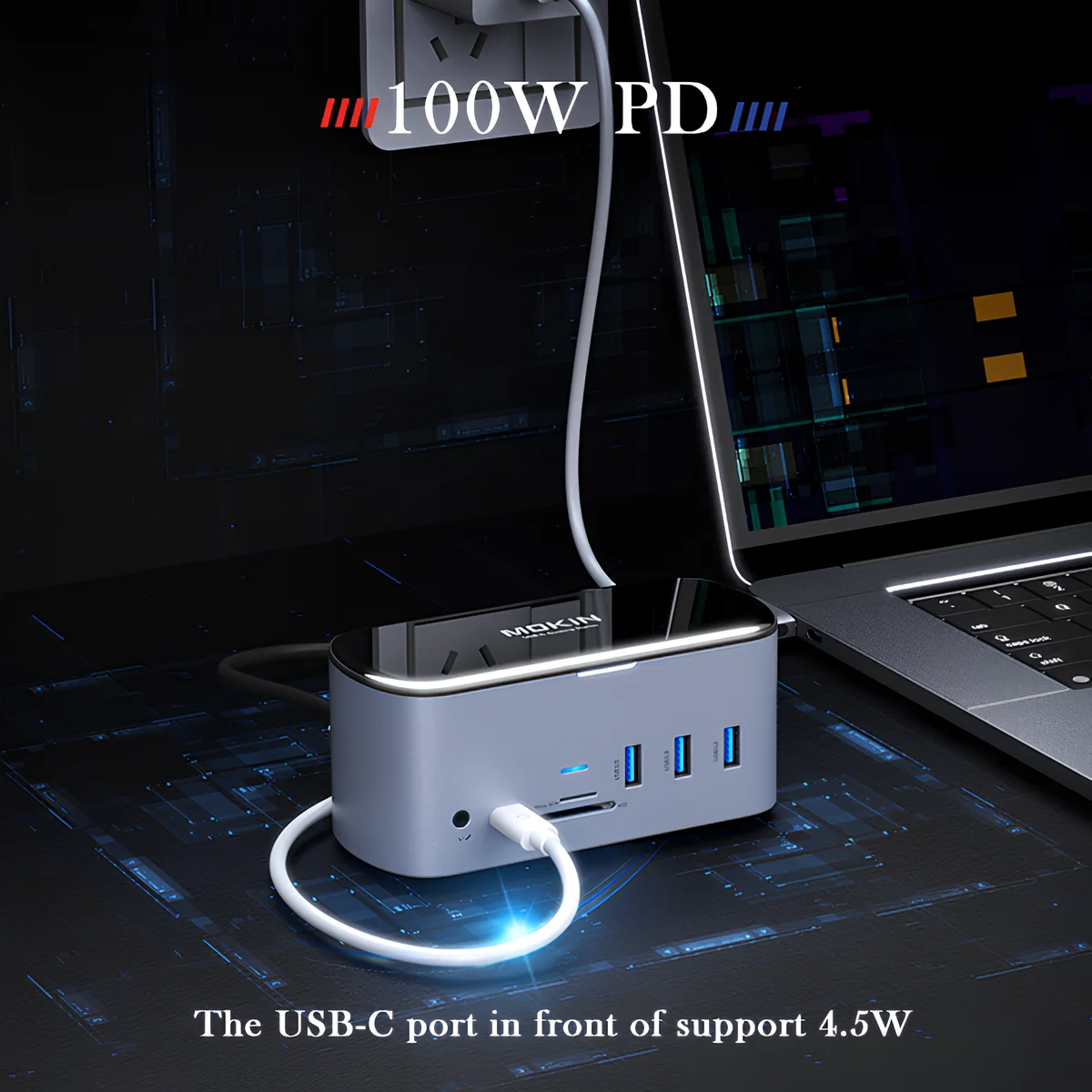 MacBook Air/Pro, iPad, Thunderbolt ƮϿ MOKiN 16ġ 1/2 ŷ ̼ - USB3.0, Type-C 3.0, PD 100W, SD, , SSD M.2