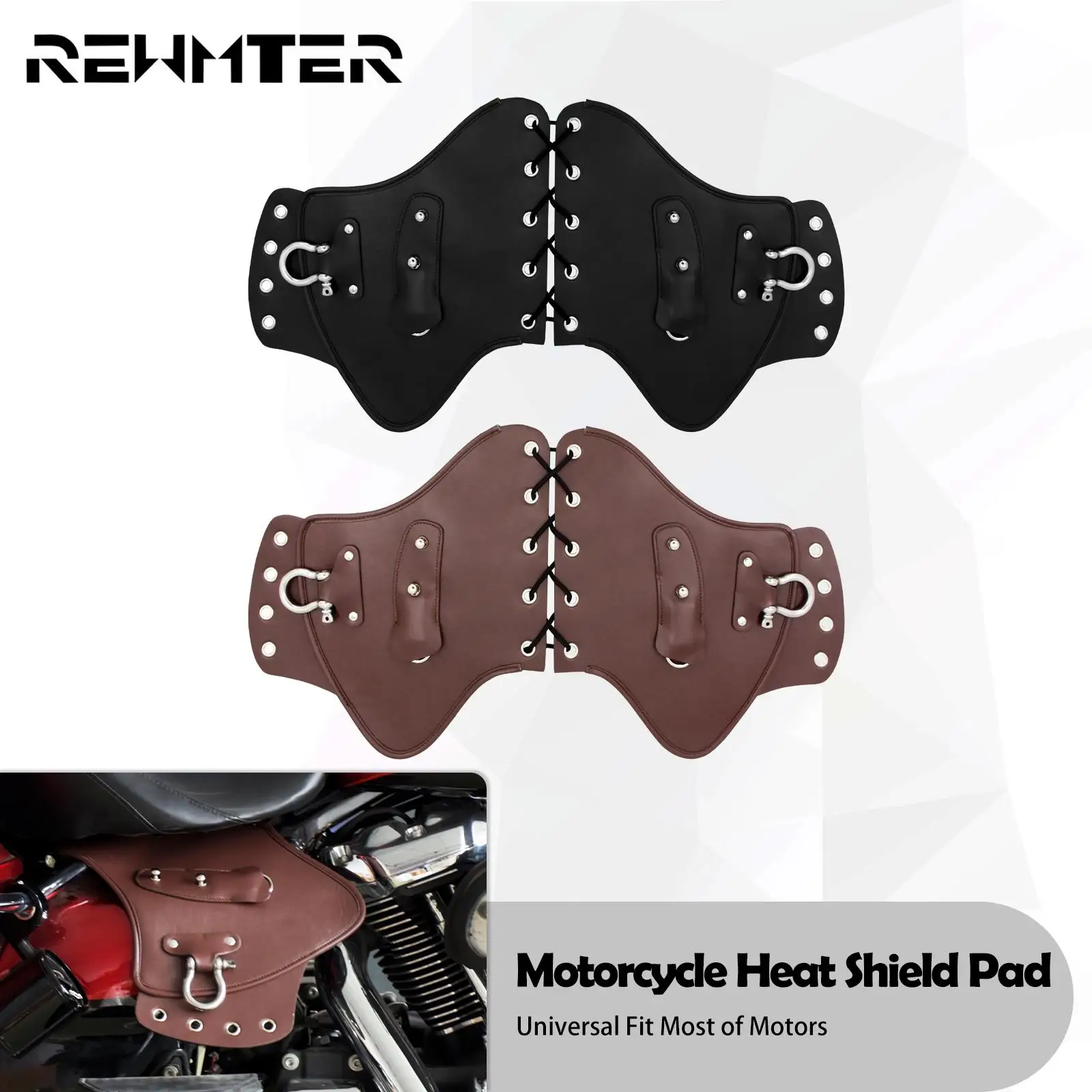 Universal Front Heat Saddle Shield Deflectors Black/Brown PU Leather