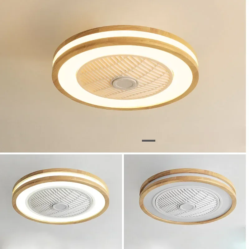 Wood Ceiling Fans with Remote Control 110V 220V Round Quadrilateral 6 Speeds Led Fan Living Bedroom 20Inch Modern Fans Lighting