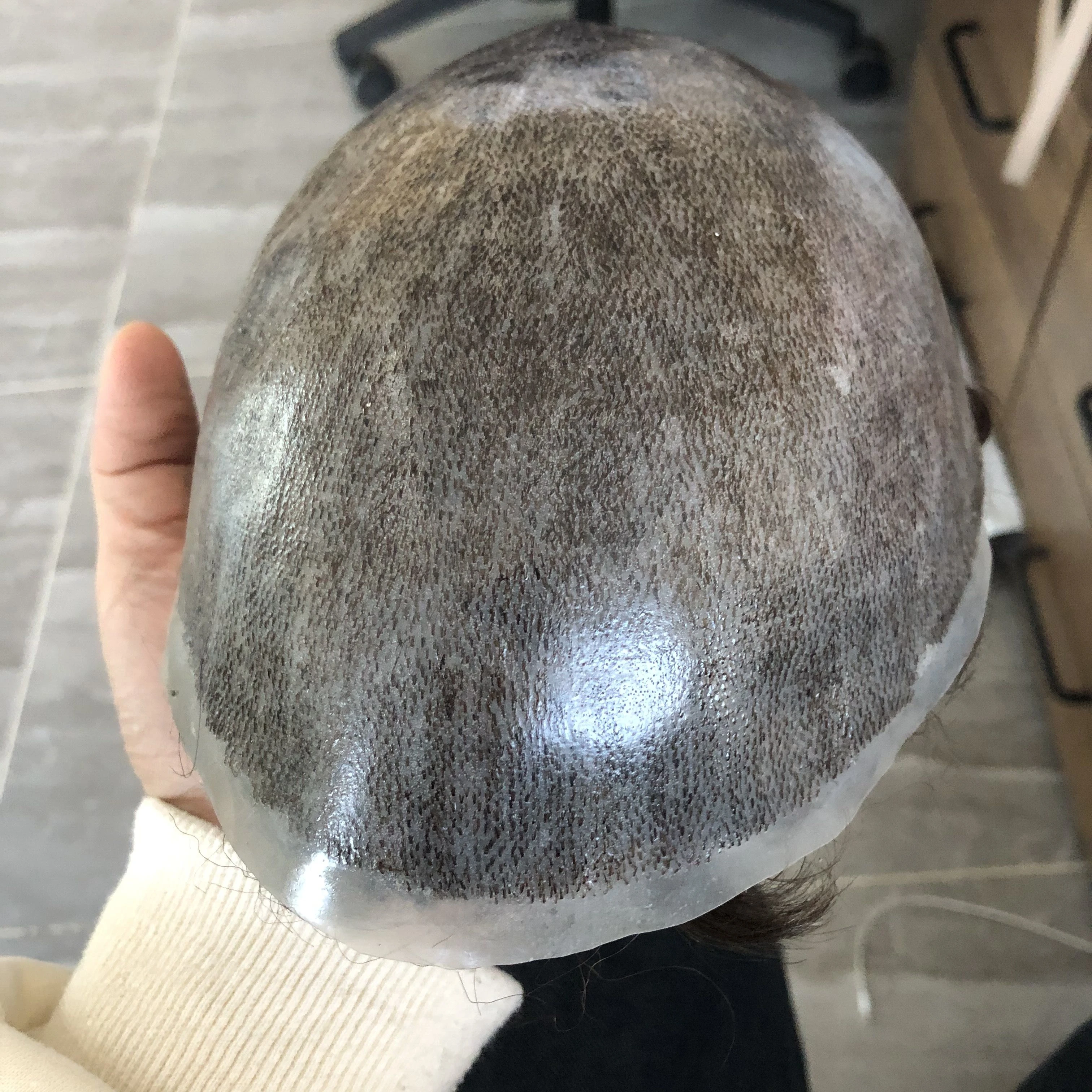 Human Hair Curly Men Toupee Durable Thin 0.1mm Injected PU Base Male Wigs Hair System Prosthesis Natural Hairline 18mm Curly