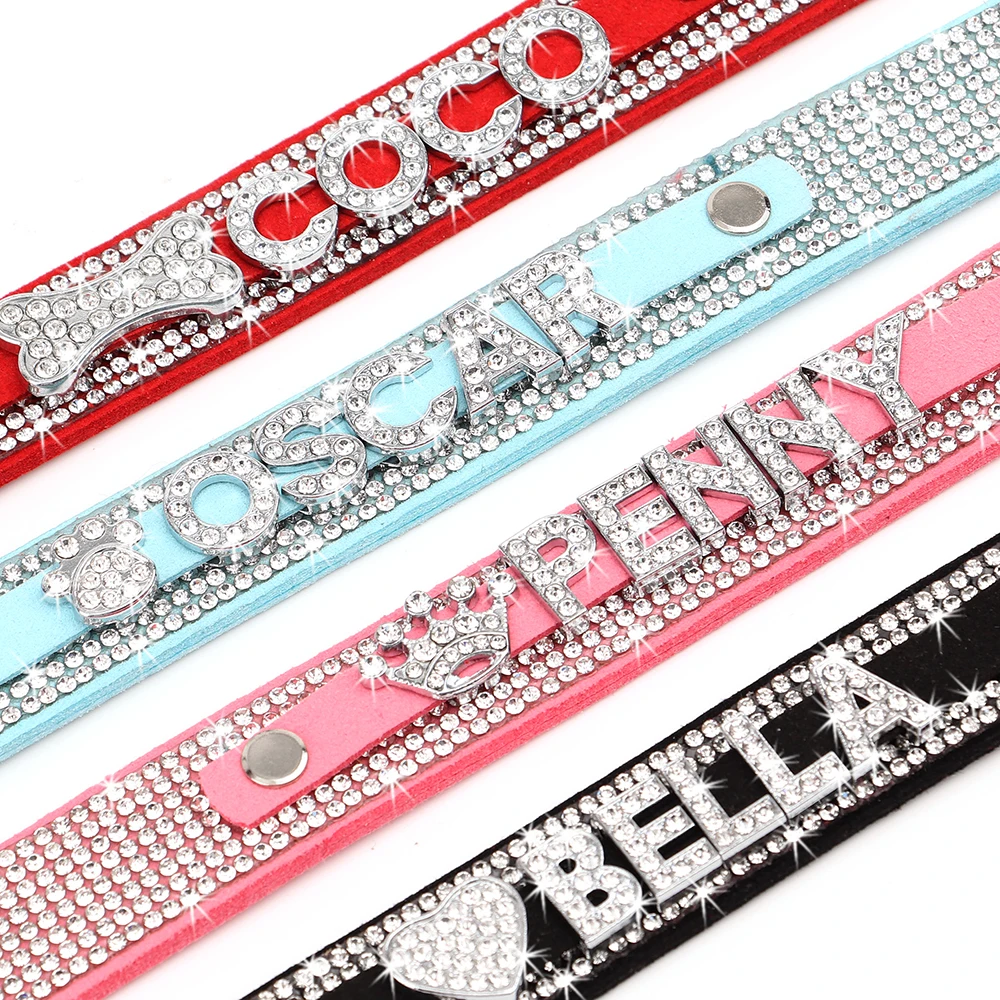 Bling Rhinestone Cat Collar Free Custom Puppy Cats Collars Personalized Kitten Name Charms Pet Crystal Necklace Cat Accessories 5