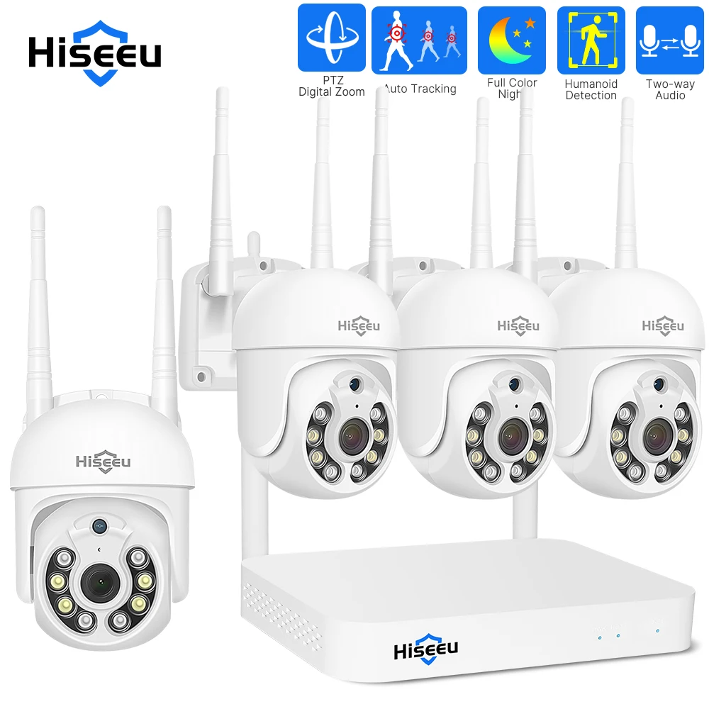 Hiseeu 5Mp Wifi Ptz Camera System 8Ch Nvr Ai Motion Tracking H.265 Video Wireless Cctv Telecamera Ip Di Sorveglianza Di Sicurezza Esterna