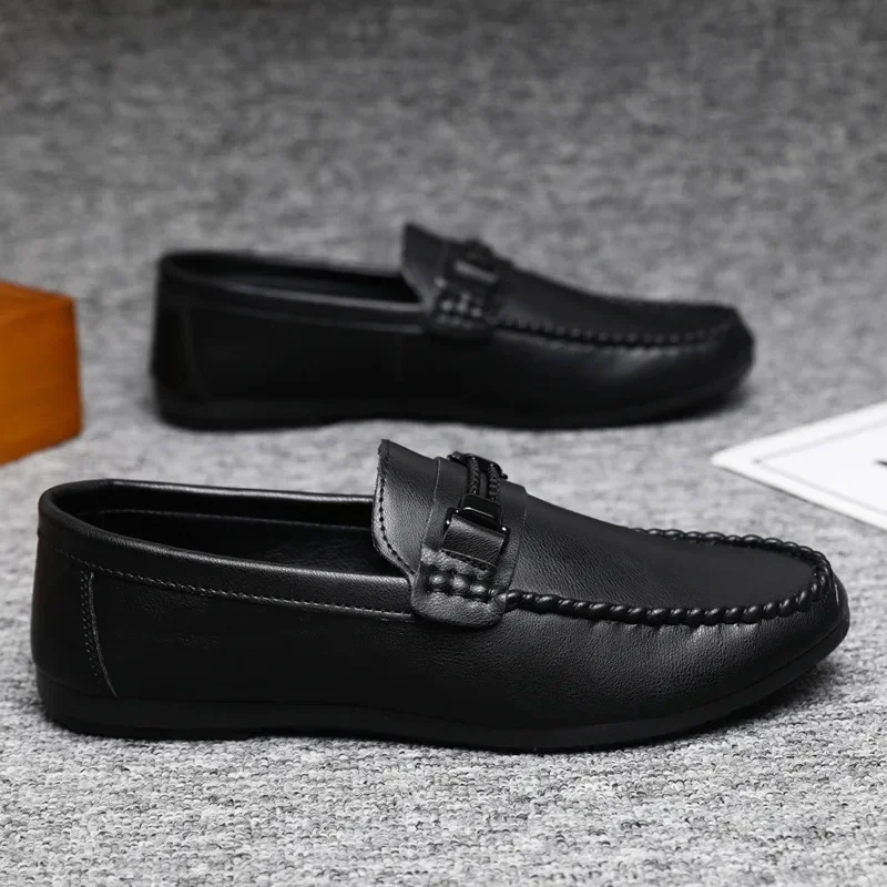 Men's Formal Summer Soft Sole Business Work Shoes Waterproof Lightweight Genuine Leather Loafers Flat Breathable