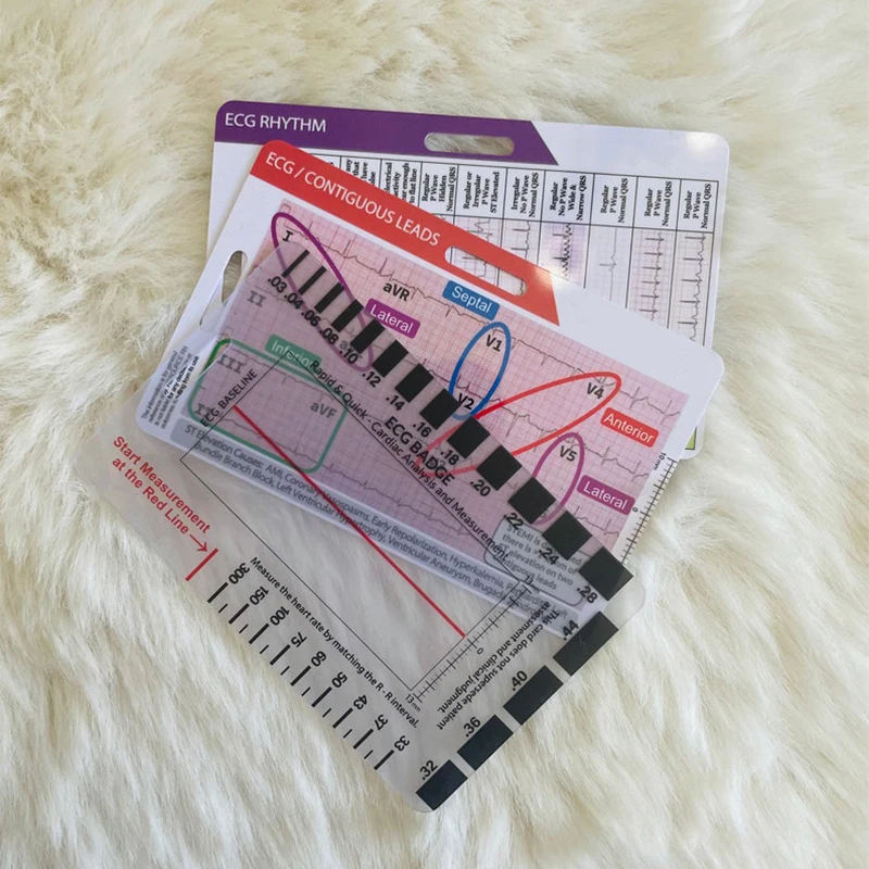 ECG/EKG Rhythm Pocket Card Double Sided Design EKG Rhythm Interpretation Badge Card ECG Self Measuring Ruler and Household Tool