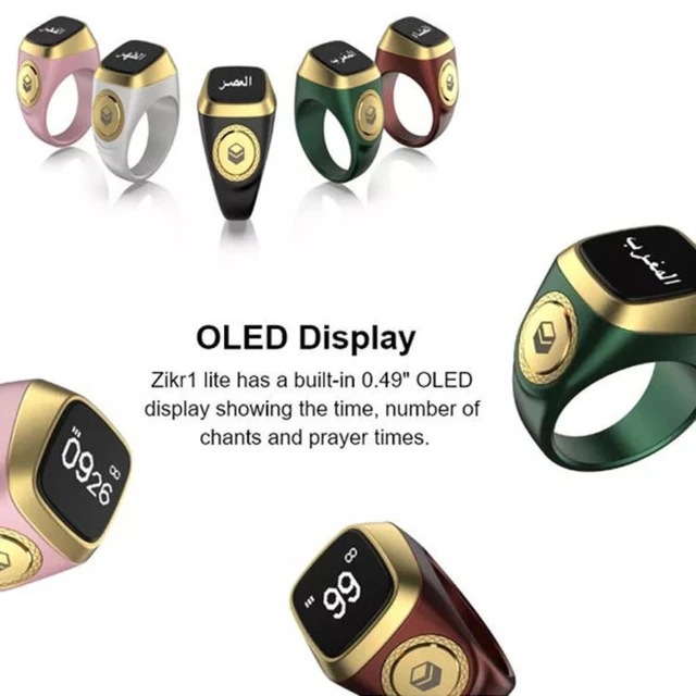 20mm Counter Smart Ring Bluetooth-compatible 5.1 5 Prayer Time Smart Tally  Counter 0.49 Inch OLED Display Zinc Alloy for Muslims