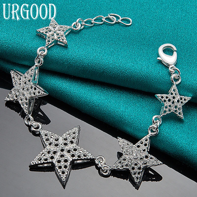 

925 Sterling Silver Hollow Six Star Bracelet Chain For Women Men Party Engagement Wedding Fashion Jewelry