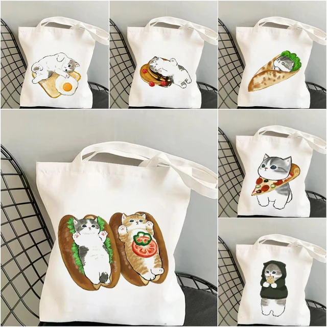 Cute Cats and Food Canvas Tote Bag