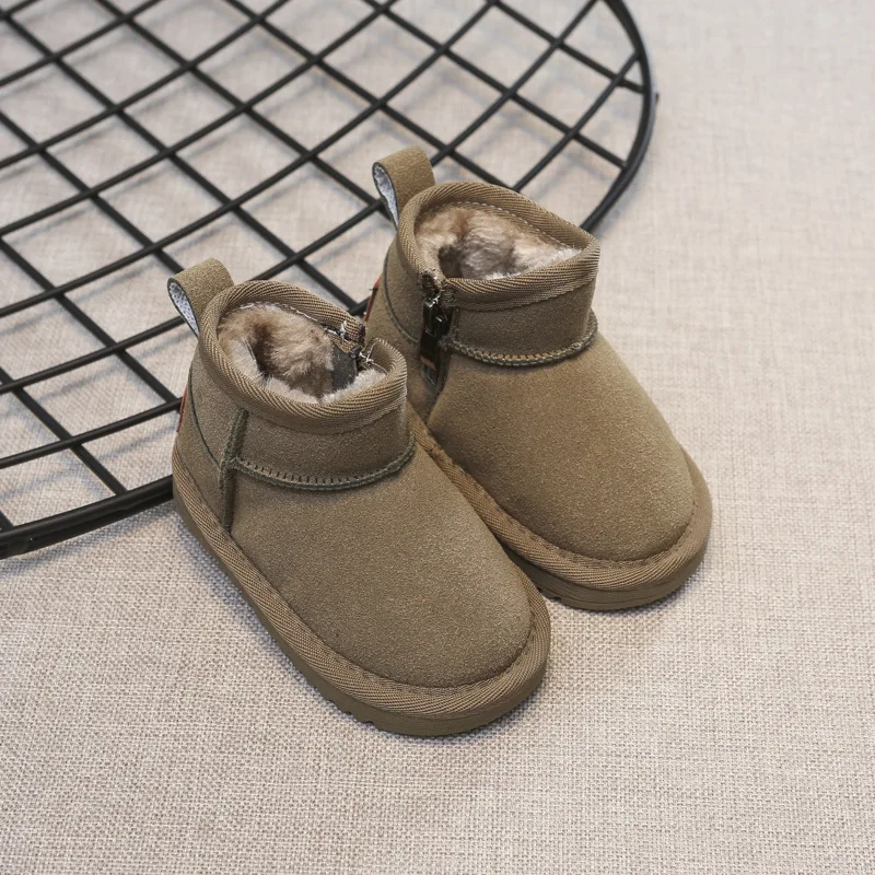 Bottines d'hiver en cuir de qualité pour enfants, garçons et filles, chaudes, semelles souples, antidérapantes, taille 15-30_voghion.com