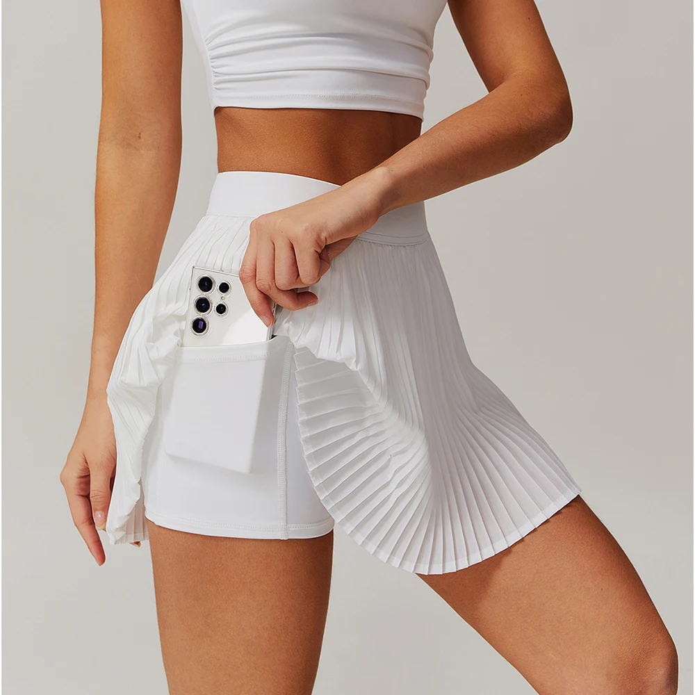 Crease Resistant Tennis Skorts Pockets Pleated Tennis Skort Sports Skirts Stretchy Running Shorts Skirt Golf Skorts