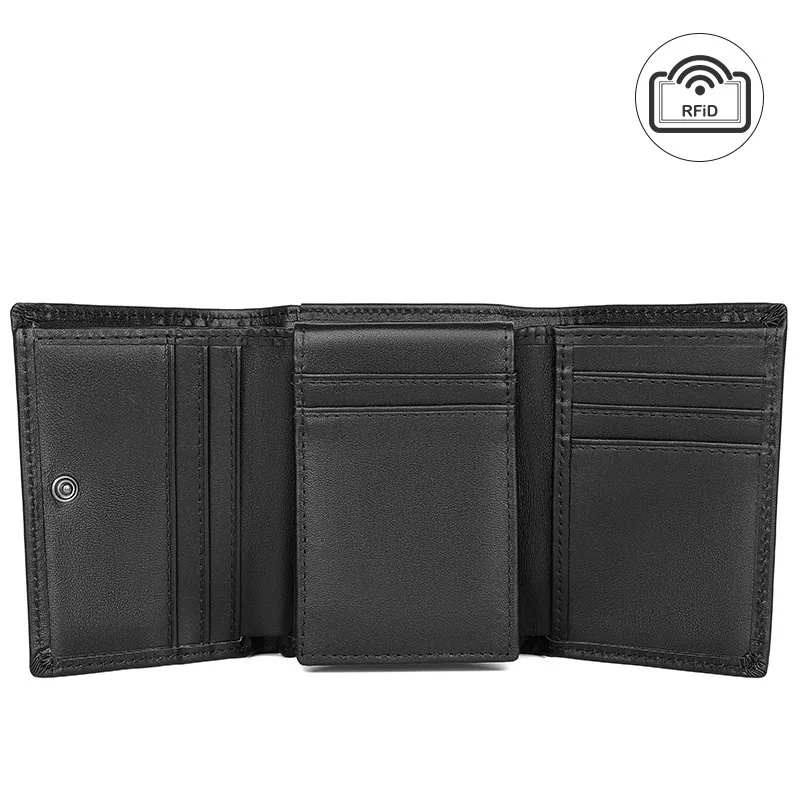 GENODERN Business Men's Leather Wallet Tri-Fold Multi-Card-Slot Wallet US Gold Clip Coin Pocket 4