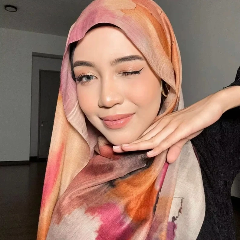66color Watercolor Hijab Series Muslim Women Scarves Shawl Satin Cotton Printed Scarf Ethnic Headscarf African Turban 180*80CM
