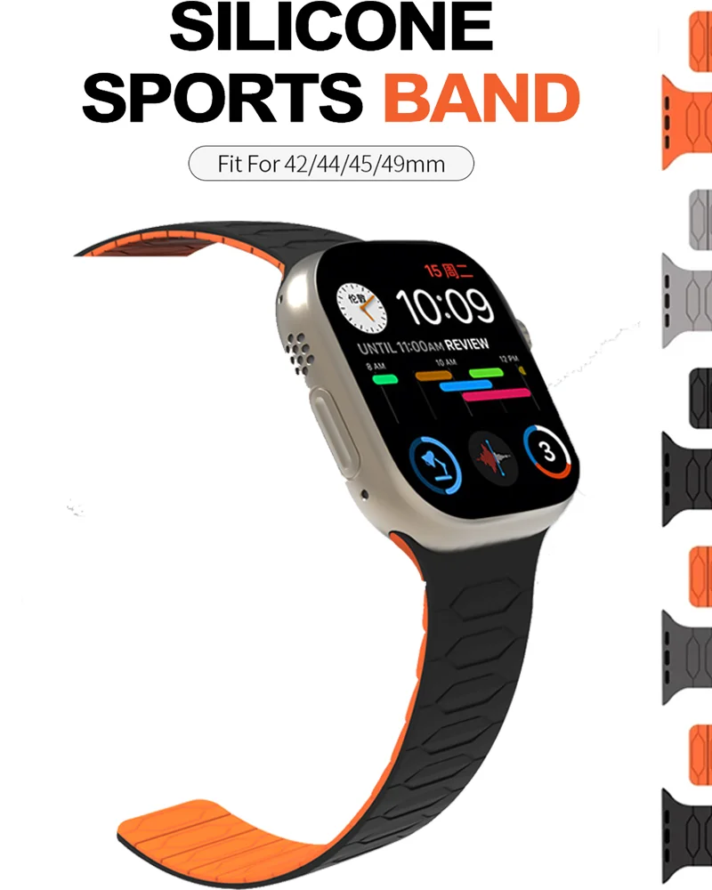 

Ремешок силиконовый магнитный для Apple Watch Ultra 2, резиновый браслет для iWatch Series 9 8 7 6 4 5 4 se 44 мм 42 мм, 49 мм 45 мм