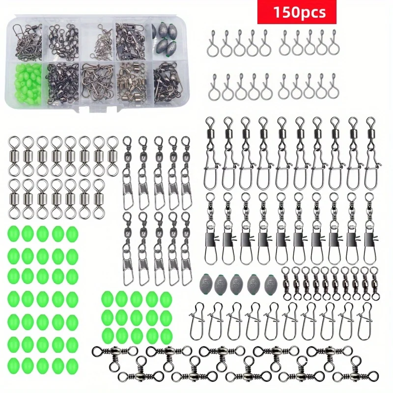 Set 150 pièces connecteurs pêche rapides avec plombs oeufs et perles lumineuses - Quick change spinner set