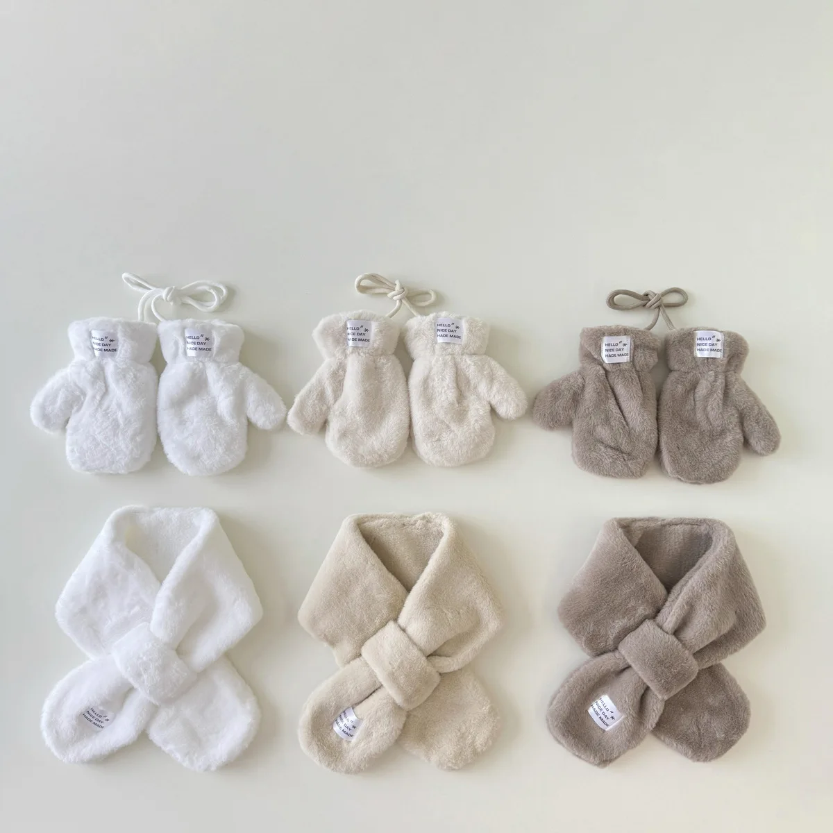 Children's Scarf Gloves Set Autumn Winter Thicken Warm Solid Color Kids Gloves & Mittens Baby Accessories