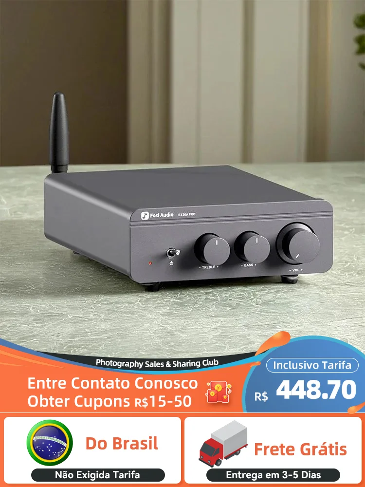 Fosi Audio BL20A Bluetooth TPA3116 Sound Power Amplifier 2.1CH 100W Mini HiFi Class D Amp Bass Treble With U-Disk Remote Control