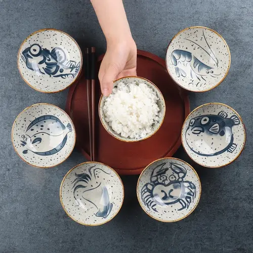 Japanese household ceramic rice bowl noodle soup dessert bowl Korean ice bowl creative retro tableware hat bowls zero waste - Image 2