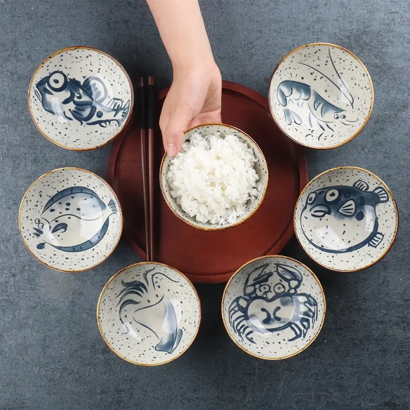 Japanese household ceramic rice bowl noodle soup dessert bowl Korean ice bowl creative retro tableware hat bowls zero waste - Image 2