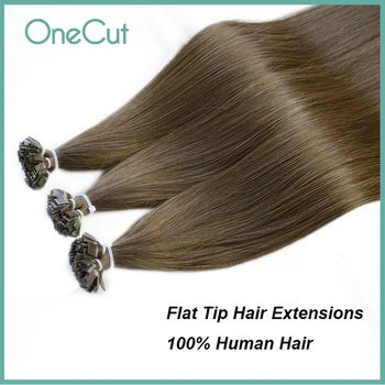 Extension per capelli con punta piatta, in vero capello umano Remy, lisce, con cheratina, per salone, pre-incollate, 50 ciocche