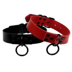 Chic Gothic Black Leather Crossbody Necklace with O - Ring Charm - Black