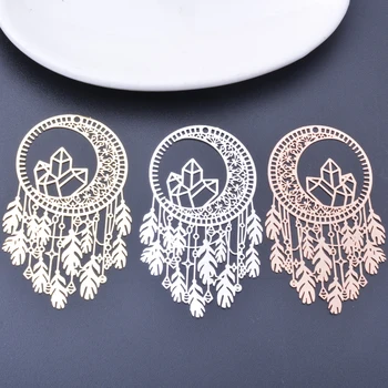 선조 라이트 골드 빅 드림 캐처 참, 로즈 골드 실버 컬러 황동 쥬얼리, DIY 쥬얼리 만들기, 58*35mm, 6 개