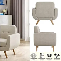 2023 Rosevera Elena Contemporary Accent Armchair with Linen Upholstery Living Room Furniture, 1SEAT, Beige 4