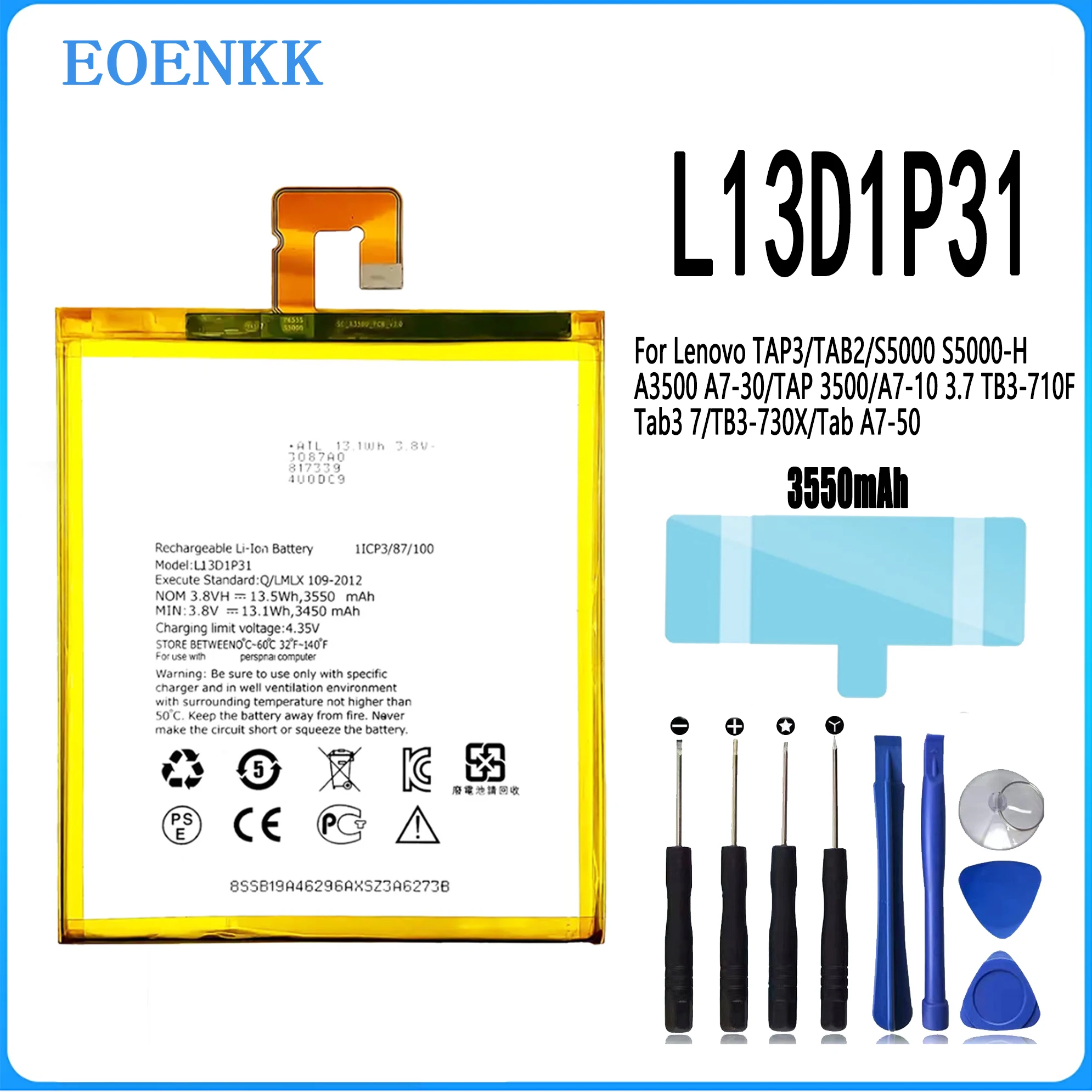 Batteria Compatibile Per Tablet Lenovo L13D1P31 - Li-Polymer 3,8V 3550mAh - Ricambio Alta Qualità