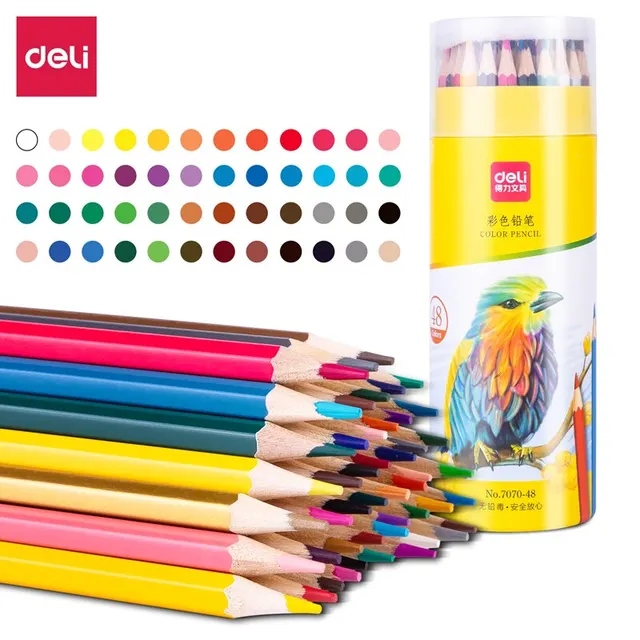 Deli 24 36 48 Set di matite colorate oleose a canna di colore Scatole da disegno a piombo Matita per schizzi a colori per studenti Disegno artistico 3