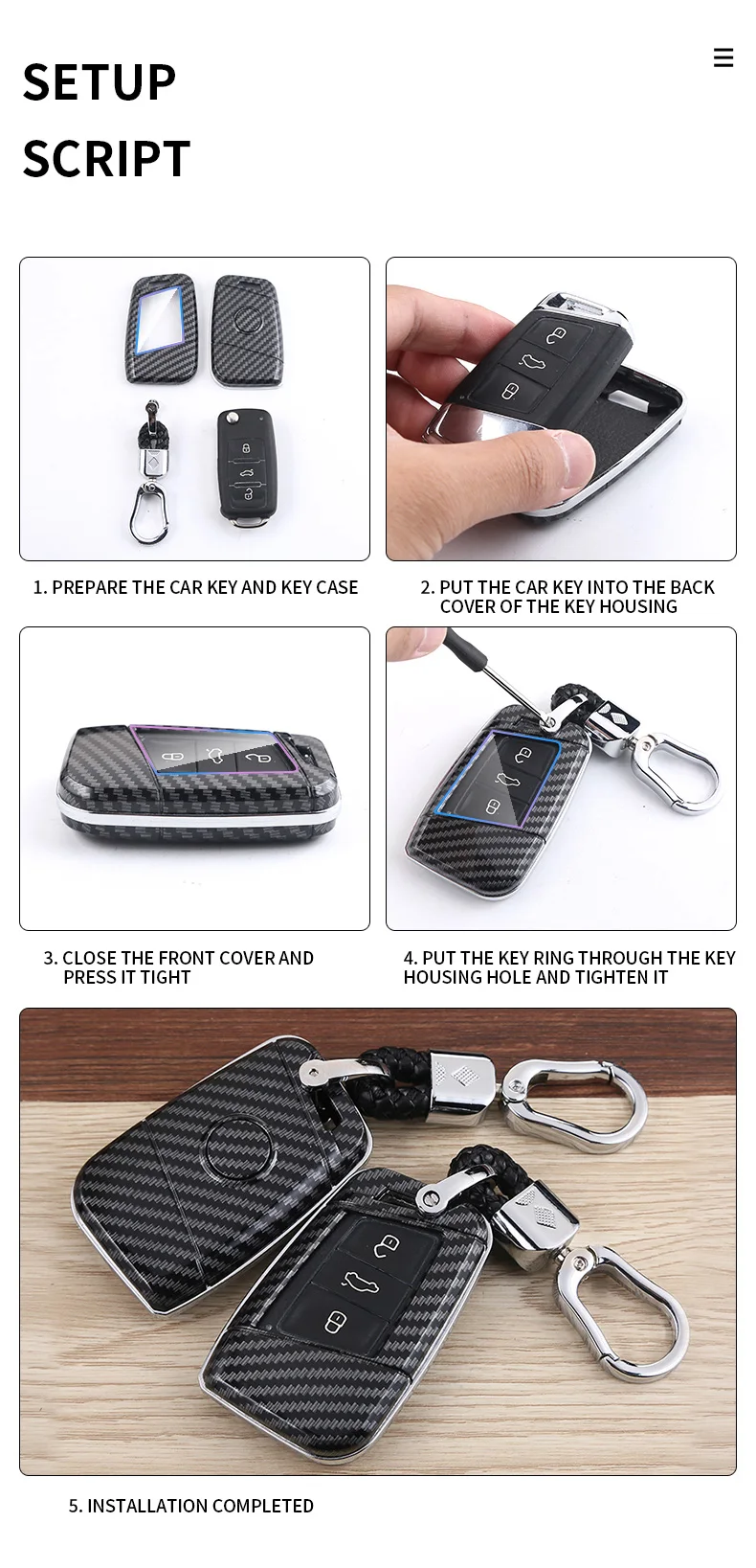 Cover chiate/telecomando per Volkswagen Polo VW Golf 7 MK7 Tiguan passat per Skoda Octavia Kodiaq Karoq Seat Ateca Leon - S7082a945347d4c04b01ac0c3ac8b5d64J