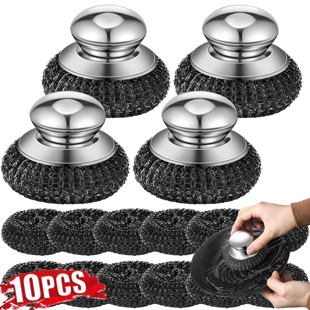 1-10PCS Stainless Steel Pot Brush with Handle Heavy Duty Dishwashing Wire Ball Metal Scrubber for Home Kitchen Cleaning Tool 1-10PCS Stainless Steel Pot Brush with Handle Heavy Duty Dishwashing Wire Ball Metal Scrubber for Home Kitchen Cleaning Tool