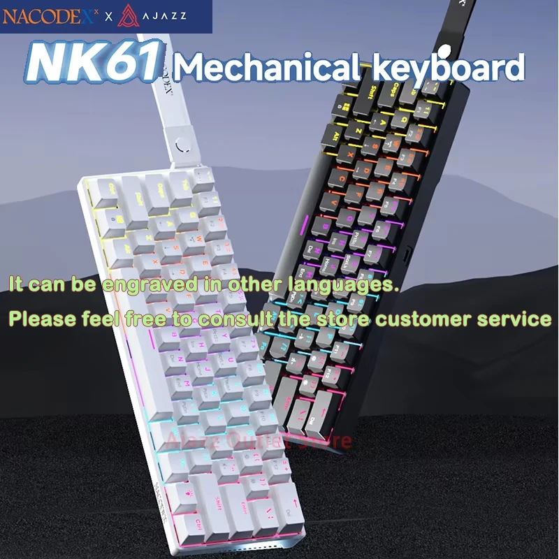 アキト Ajazz NK61 60% Teclado Mecânico Com Fio Cor Misturada RGB Hot-Swap