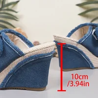Blue Denim Wedge Heel Sandals for Women Summer Fashion Double Buckle Chunky Platform Sandals Woman Gothic Thick Bottom Slippers - Image 6