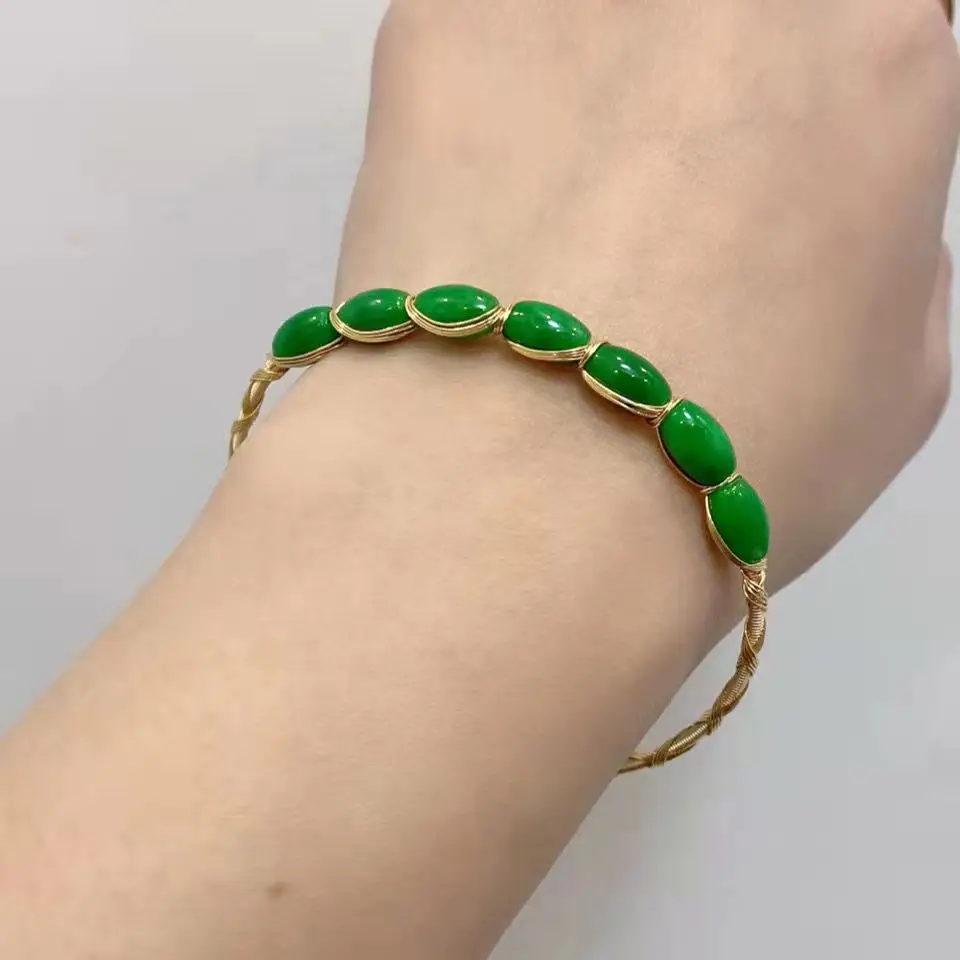 

Jewelry Natural Genuine Green Jade Inlaid Exquisite Healing Accessories Lucky Gift Bangle Quality Bracelet