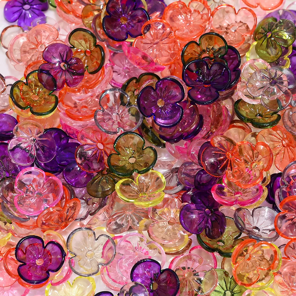 100 teile/los Transparent Bunte Blume Form Perlen 10mm Acryl Lose Spacer Perlen Für Schmuck Machen DIY Armband Halskette – Detail 1