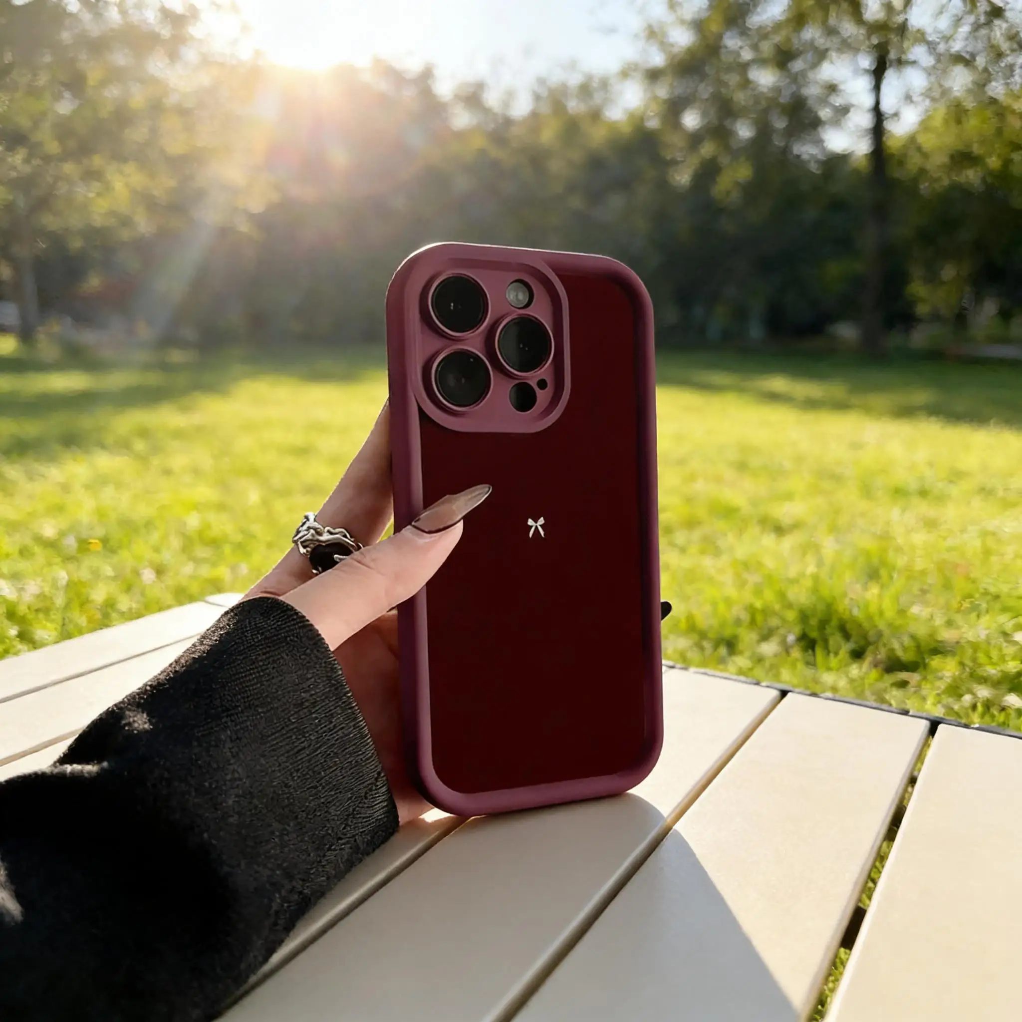 Elegant Wine Red Bow Pattern Phone Case Cover