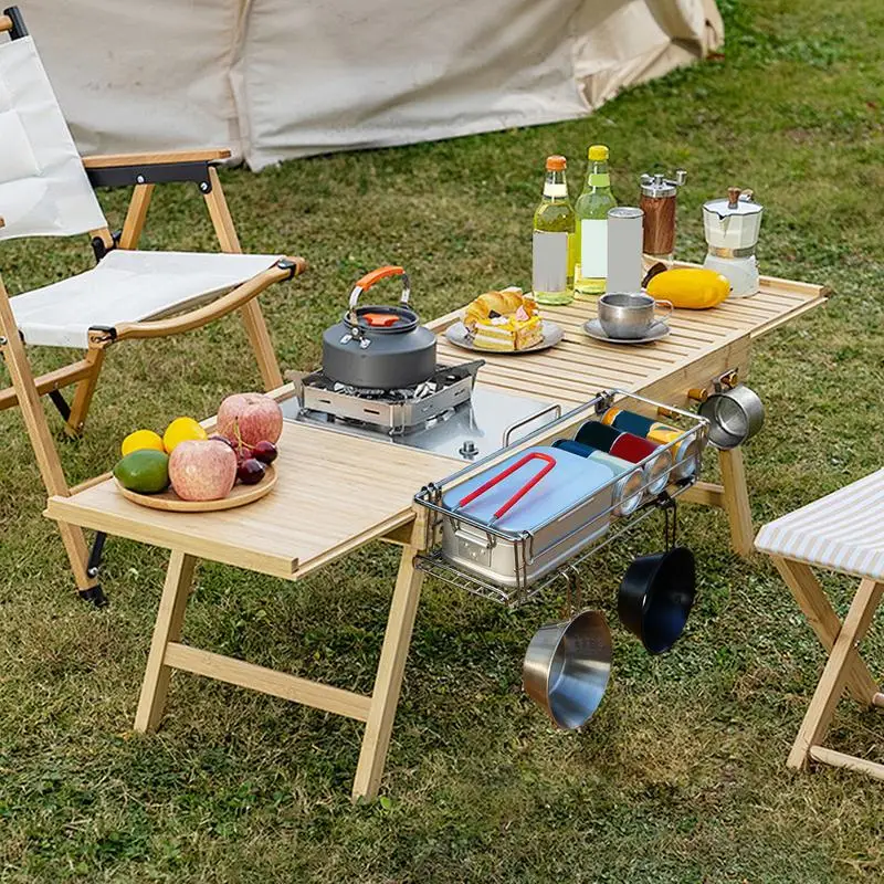 Barbecue Grill Folding Basket Stainless Steel Tables With Side Rods Outdoor Storage Rack Portable Organizer For BBQ Camping