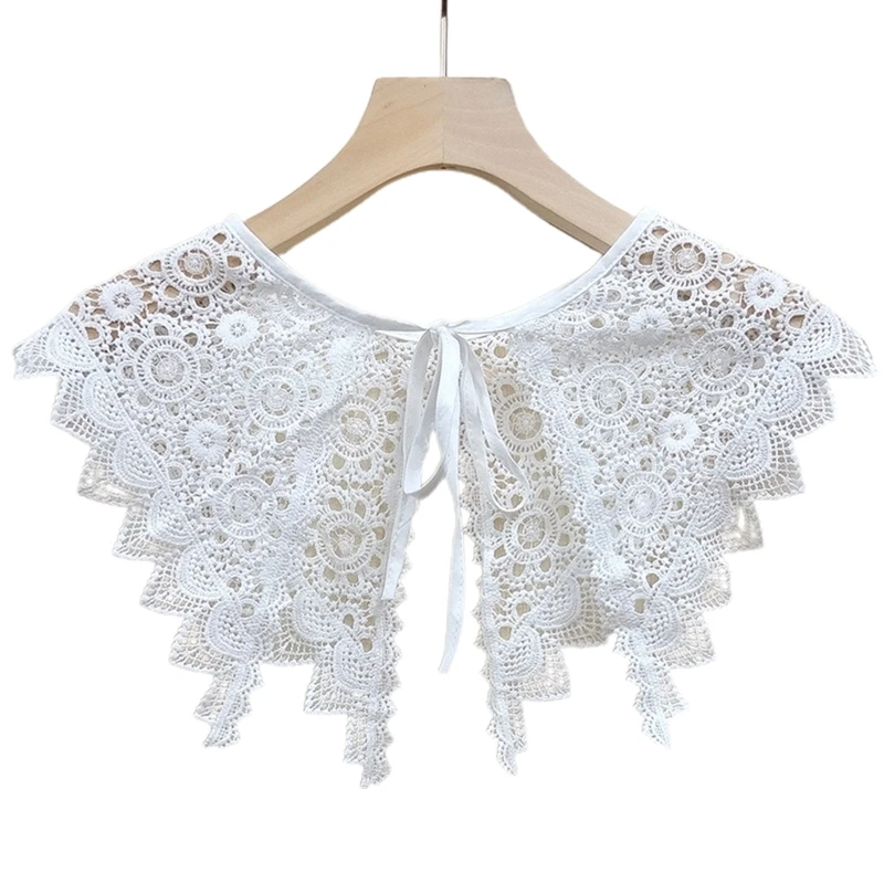 

Women Hollow Out Lace Fake Collar Triangular Shawl Embroidery Wavy Trim Capelet