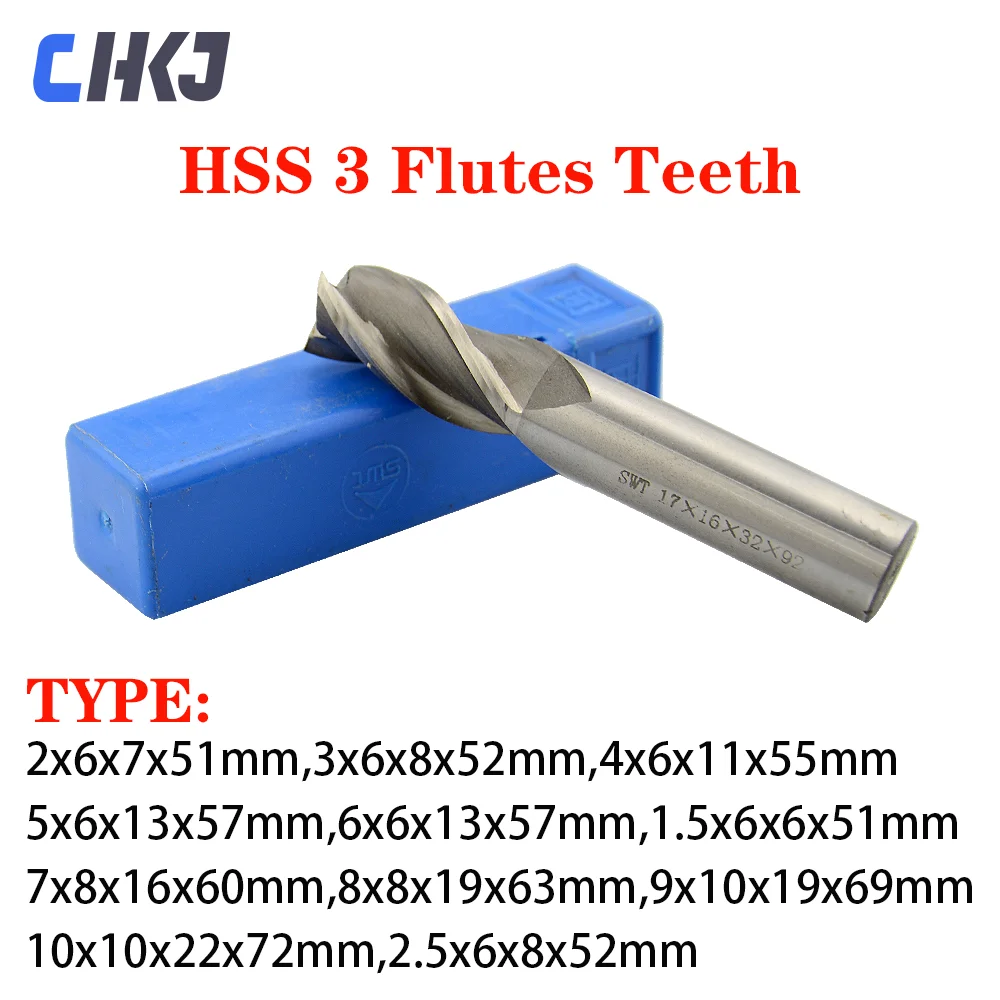 

CHKJ 1pc HSS Aluminium End Mill Cutter 3 Flutes Teeth D2-D10mm Engraving Spiral Aluminum Milling Tool Key Seater Router Bit