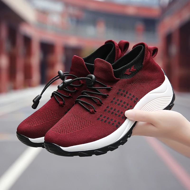 Sneakers Platform Shoes for Women Casual Mesh Tenis Lady Sock Wedge Solid Color Breathable Knit Shoe Female 2023 Chaussure Femme