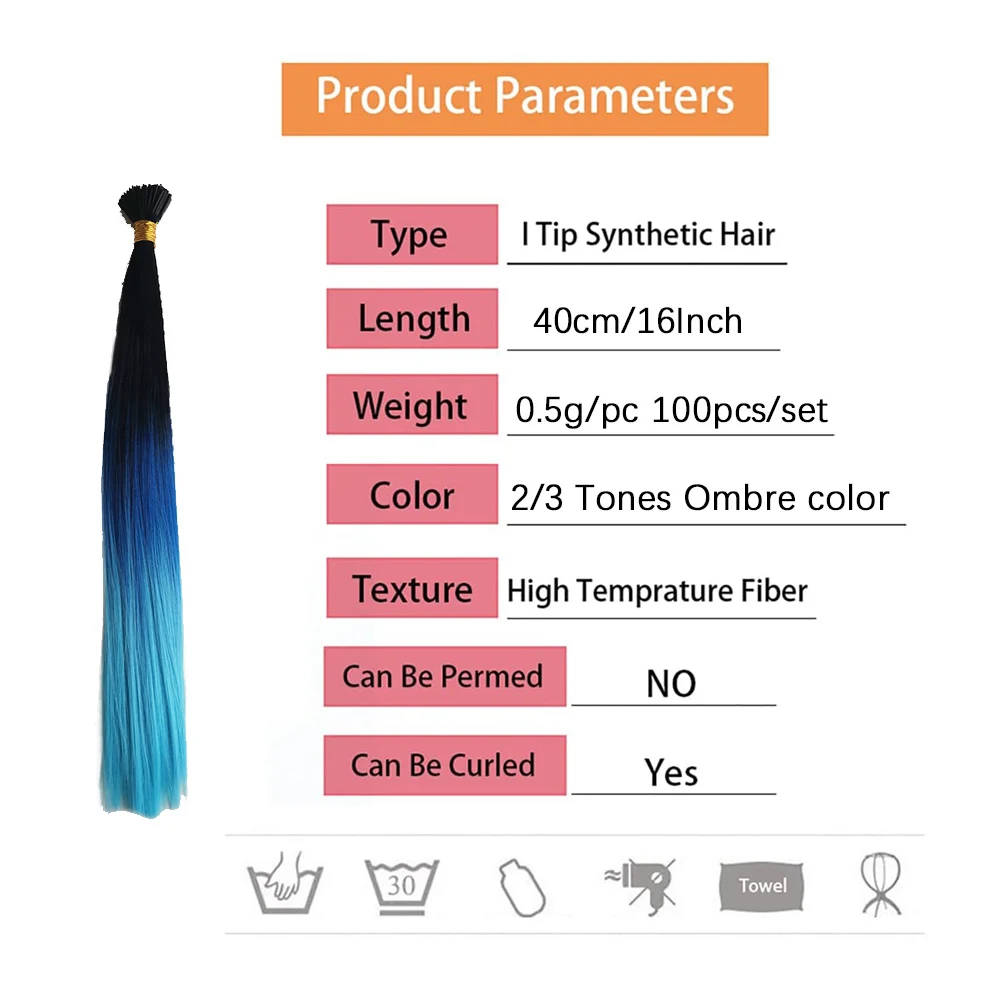 Colorful Hair Extensions I Tip Hair Rainbow Hairpieces Ombre Color 16inch 100 Strands/set For Women Synthetic Accessiories