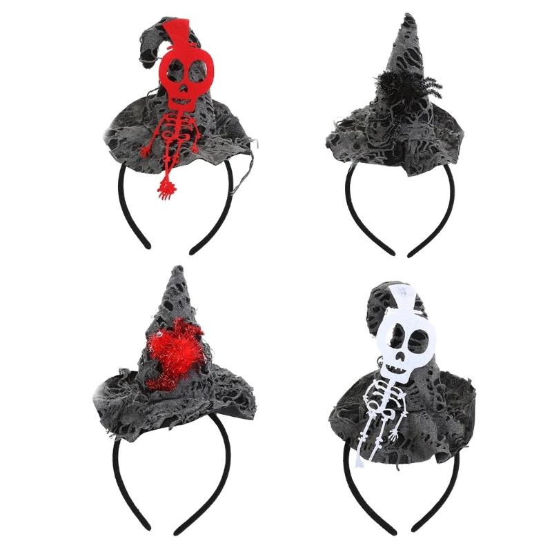

MXMB Mini Cone Hat Wizard Hat Skeleton Ripped Witch Hat Headband Non-Slip