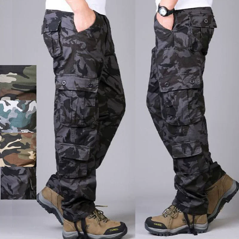 Fashionable Pure Cotton Camouflage Plus Size Men's Straight Work Pants, Outdoor Tactical Training Pants, Wear-resistant Durable