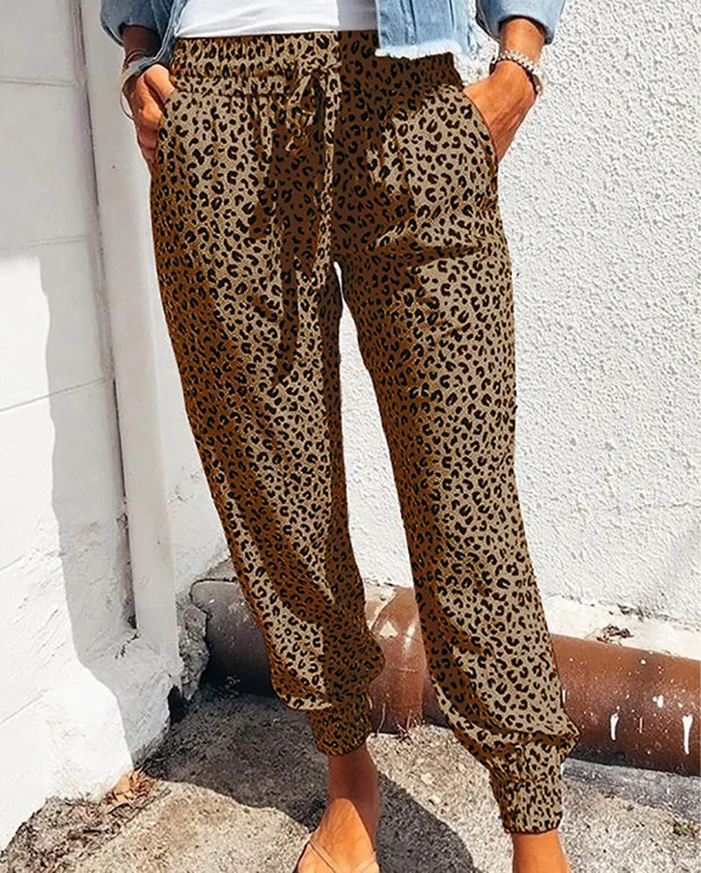 Women's Leggings Spring And Summer Fashion Loose Leopard Print Lace Casual Pants Female & Lady Trousers